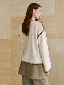 MOTF PREMIUM SMALL MOCK NECK CONTRAST COLOR CROCHET DETAIL PULLOVER SWEATER TOP, AUTUMN/WINTER - Apricot - View 4