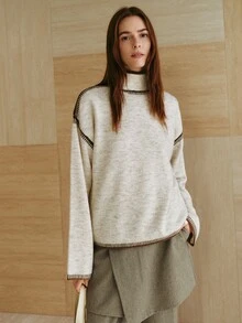 MOTF PREMIUM SMALL MOCK NECK CONTRAST COLOR CROCHET DETAIL PULLOVER SWEATER TOP, AUTUMN/WINTER - Apricot - View 6