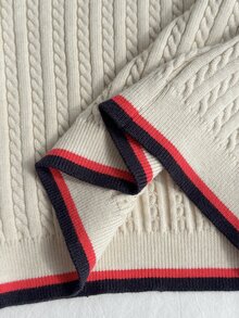 SHEIN 女童針織兩件套，粉色可愛刺繡兔子格紋毛衣 + 針織迷你裙，青少年女款長袖V領套頭衫，休閒優雅風格，適合秋冬 - 彩色 - 查看 6