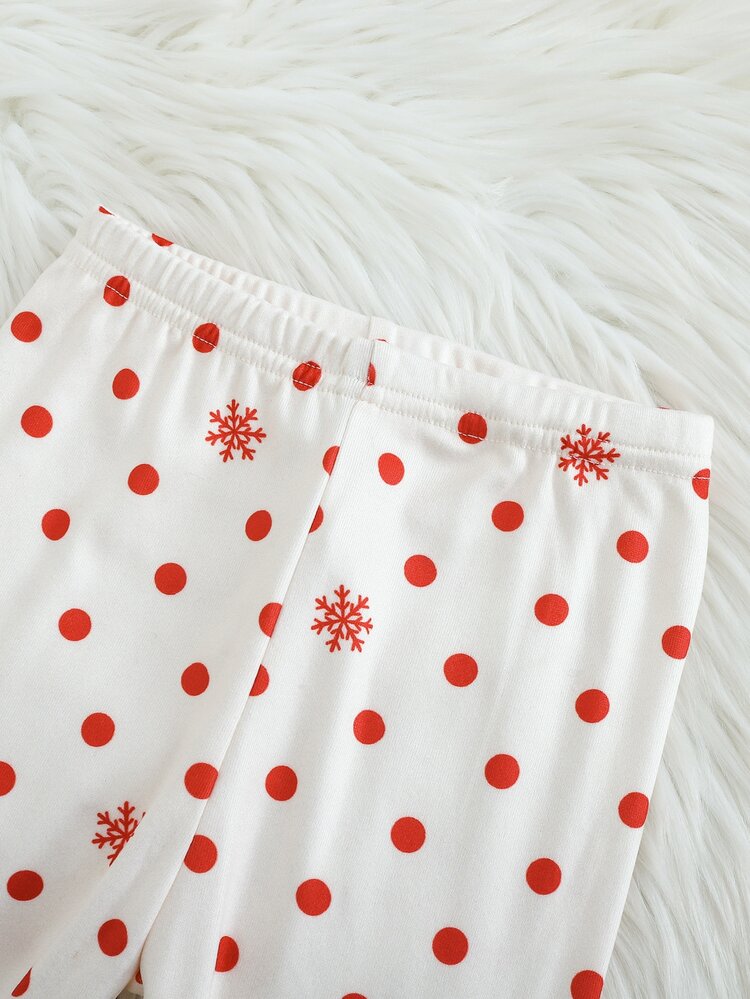SHEIN 2pcs Baby Girl Baby Girl Casual Christmas Red Reindeer Pattern Comfortable Print Round Neck Long Sleeve Pajamas Pants Long Tights Knit Loungewear 2 Pieces Set - Red - View 7