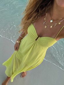 Aloruh Women's Solid Color Backless Halter Dress, Summer Outfits Beach Night Out Vacation For Woman Vacation Boho Sexy Tropical, Light Green - Green - View 5