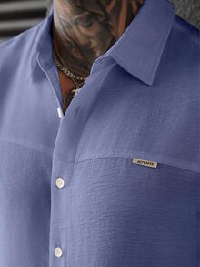 Manfinity CasualCool Men's Minimalist Textured Single-Breasted Denim Long Sleeve Shirt - Dusty Blue - View 6