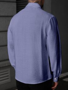 Manfinity CasualCool Men's Minimalist Textured Single-Breasted Denim Long Sleeve Shirt - Dusty Blue - View 5