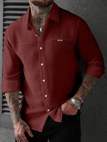 Manfinity CasualCool Men's Long Sleeve Textured Solid Color Fashion Shirt, Ceremony - Burgundy - View 3
