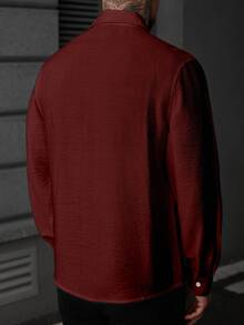 Manfinity CasualCool Men's Long Sleeve Textured Solid Color Fashion Shirt, Ceremony - Burgundy - View 5