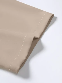 Manfinity CasualCool Men's Solid Color Double-Breasted Short Sleeve Shirt And Slant Pocket Pants Set, Formal - Khaki - View 9