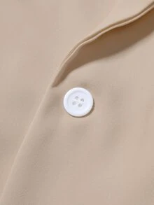 Manfinity CasualCool Men's Solid Color Double-Breasted Short Sleeve Shirt And Slant Pocket Pants Set, Formal - Khaki - View 6