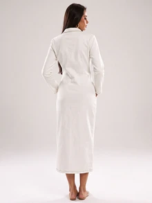 SHEIN MOD Women's Long Sleeve Single-Breasted Pocket Casual Shirt Denim Dress - White - View 2