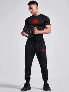 Gym Rark Men's Spider Print Raglan Short Sleeve T-Shirt And Pants Sports Set - Black - View 1