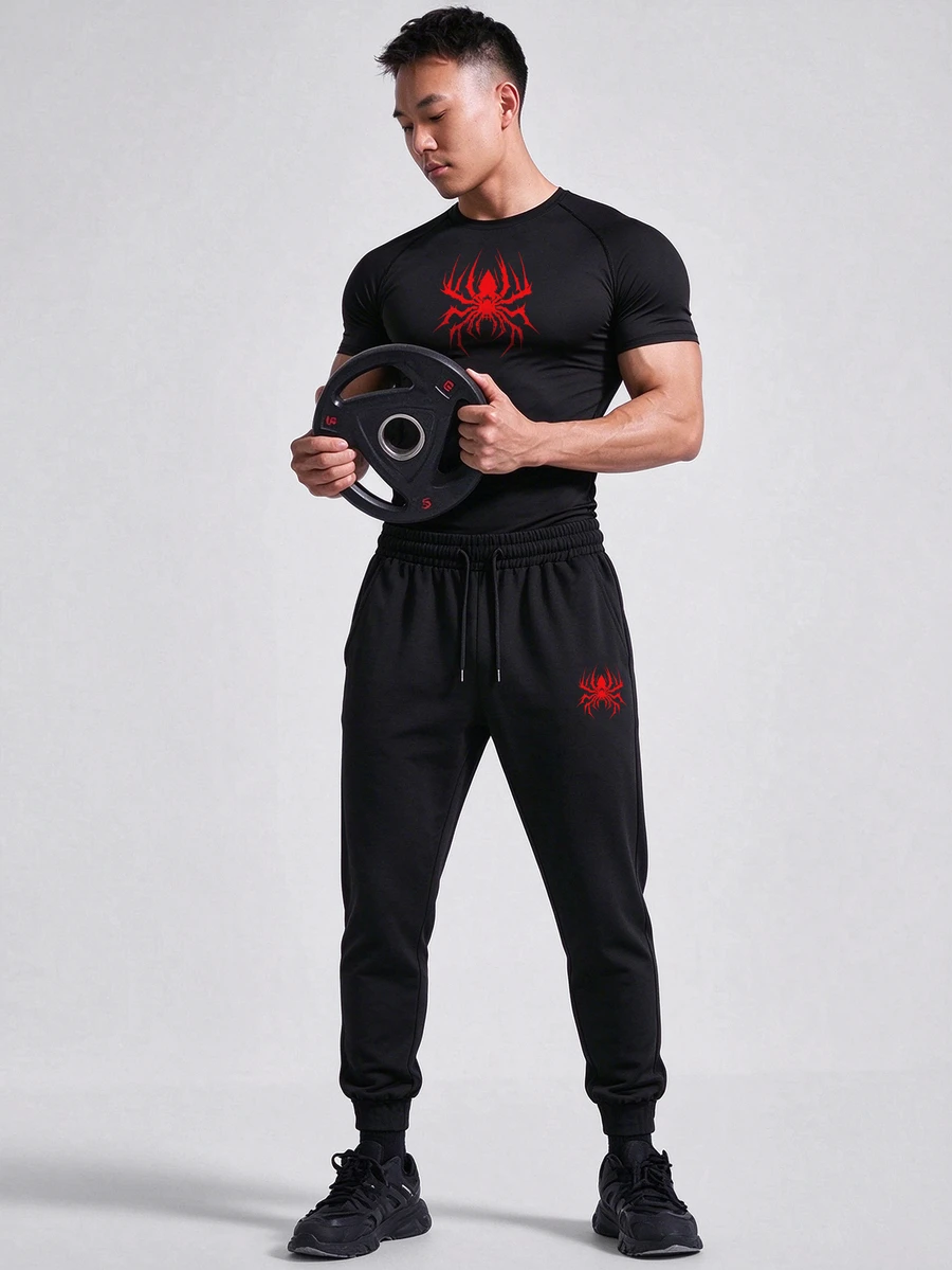 Gym Rark Men's Spider Print Raglan Short Sleeve T-Shirt And Pants Sports Set - Black - View 1