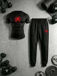 Gym Rark Men's Spider Print Raglan Short Sleeve T-Shirt And Pants Sports Set - Black - View 6