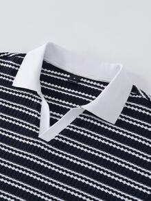 Manfinity CasualCool Men's Striped Short Sleeve Business Casual Polo Shirt, Ceremony - Royal Blue - View 9