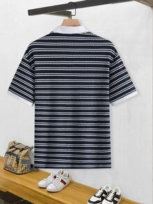 Manfinity CasualCool Men's Striped Short Sleeve Business Casual Polo Shirt, Ceremony - Royal Blue - View 5