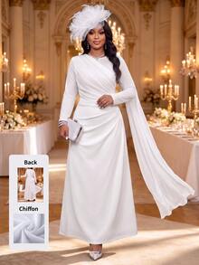 Fleurora Plus Size Women's Solid Color Pleated Casual Party Summer Dress Fall White Dress For Civil Wedding Church Dress White Dresses Wedding Guest Dress - White - View 1