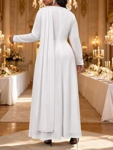 Fleurora Plus Size Women's Solid Color Pleated Casual Party Summer Dress Fall White Dress For Civil Wedding Church Dress White Dresses Wedding Guest Dress - White - View 6