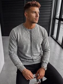 Manfinity CasualCool Men's Crew Neck Long Sleeve Casual Streetwear Distressed Pullover Sweatshirt Date Night Holiday Gray Autumn - Grey - View 1