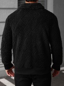Manfinity CasualCool 男式纯色长袖羊毛休闲保暖夹克黑色，秋冬 - 黑色 - 查看 7