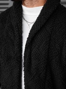 Manfinity CasualCool 男式纯色长袖羊毛休闲保暖夹克黑色，秋冬 - 黑色 - 查看 8