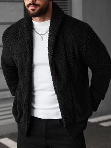 Manfinity CasualCool 男式纯色长袖羊毛休闲保暖夹克黑色，秋冬 - 黑色 - 查看 2