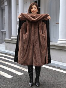 SHEIN LUNE Plus Size Women's Thermal Lined Casual Baggy Versatile Autumn Hooded Jacket Holiday Going Out Black - Black - View 11