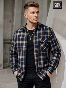 Manfinity CasualCool Men's Plus Size Plaid Single-Breasted Casual Versatile Daily Travel Shirt - Multicolor - View 1