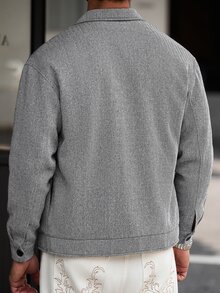 Manfinity CasualCool 男士黑白人字紋休閒居家通勤成熟風黑色圓鈕扣極簡羊毛衫 - 黑與白 - 查看 6