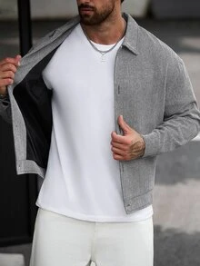 Manfinity CasualCool 男士黑白人字紋休閒居家通勤成熟風黑色圓鈕扣極簡羊毛衫 - 黑與白 - 查看 7