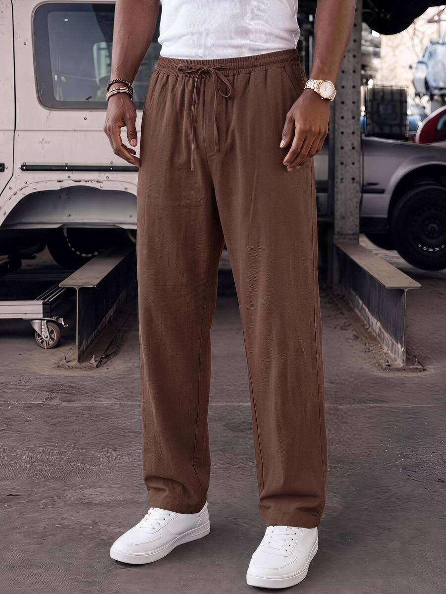 GETOML Men's Woven Fashion Daily Young Casual Business Solid Color Long Pants - Brown - View 1