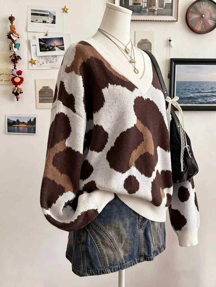 Trelyra Women's Jacquard Colorblock Street Style Loose Long Sleeve Sweater - Multicolor - View 3