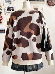 Trelyra Women's Jacquard Colorblock Street Style Loose Long Sleeve Sweater - Multicolor - View 2