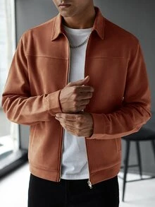 Manfinity CasualCool Men's Casual Solid Color Jacket, Spring/Autumn, Versatile - Brown - View 5