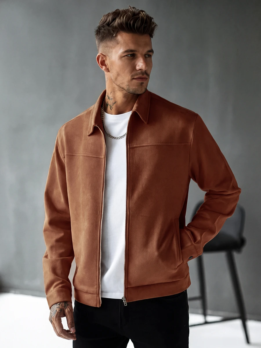 Manfinity CasualCool Men's Casual Solid Color Jacket, Spring/Autumn, Versatile - Brown - View 1
