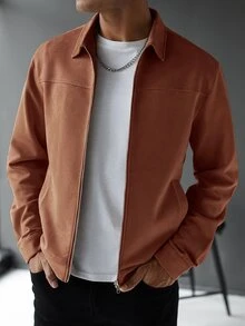 Manfinity CasualCool Men's Casual Solid Color Jacket, Spring/Autumn, Versatile - Brown - View 2