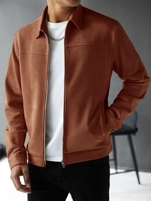 Manfinity CasualCool Men's Casual Solid Color Jacket, Spring/Autumn, Versatile - Brown - View 4