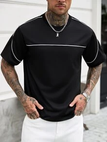 Manfinity CasualCool Men's Old‑Money Spliced T‑Shirt, Versatile Autumn & Winter Staple, Perfect Millennium‑Theme Gift For Halloween & Christmas - Multicolor - View 2