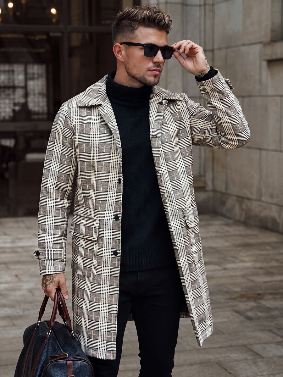 Manfinity CasualCool Men's Houndstooth Print Long Sleeve Single-Breasted Casual Jacket, Autumn - Multicolor - View 1