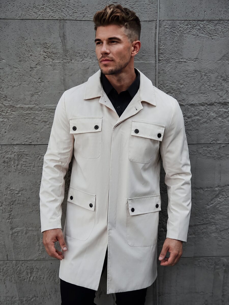 Manfinity CasualCool Men's Casual Outdoor Fashion Versatile Commuter Trench Coat, Cream, Old Money , Fall - Apricot - View 1
