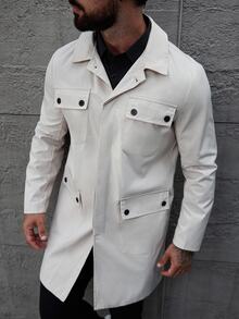 Manfinity CasualCool Men's Casual Outdoor Fashion Versatile Commuter Trench Coat, Cream, Old Money , Fall - Apricot - View 6