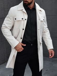 Manfinity CasualCool Men's Casual Outdoor Fashion Versatile Commuter Trench Coat, Cream, Old Money , Fall - Apricot - View 4