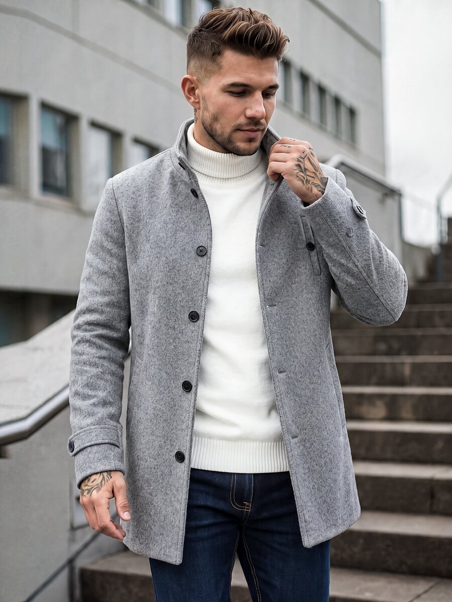 Manfinity CasualCool Men's Autumn/Winter Fashion Overcoat - Light Grey - View 1