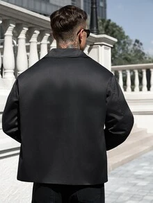 Manfinity CasualCool Men's Spring/Summer Black Design-Focused Mature Casual Loose Fit Trench Coat - Black - View 4
