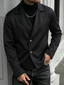 Manfinity CasualCool Men's Spring/Summer Black Design-Focused Mature Casual Loose Fit Trench Coat - Black - View 2