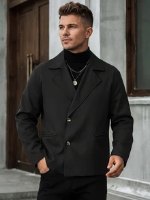 Manfinity CasualCool Men's Spring/Summer Black Design-Focused Mature Casual Loose Fit Trench Coat - Black - View 1