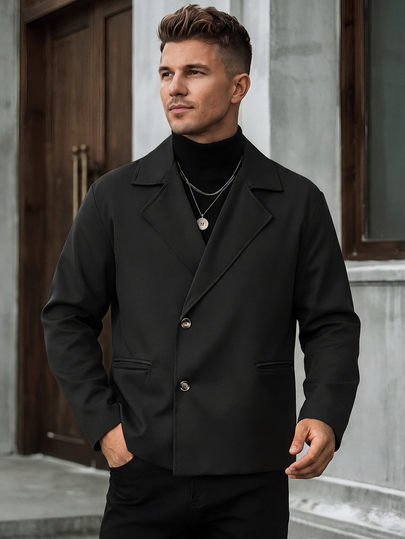 Manfinity CasualCool معطف ترنش رجالي أسود بتصميم مميز، كاجوال ناضج، بقصة فضفاضة، للربيع والصيف