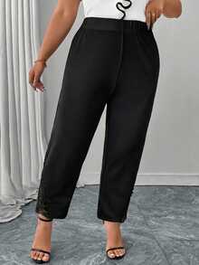 Reflora Plus Size Women Casual Elegant/Commute Office Formal Lace Patchwork Pants Black Summer - Black - View 6