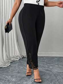 Reflora Plus Size Women Casual Elegant/Commute Office Formal Lace Patchwork Pants Black Summer - Black - View 3