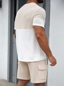 Manfinity CasualCool 男士纯色 T 恤和短裤套装，夏季时尚休闲两件套男士舒适服装 - 彩色 - 查看 6