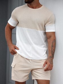 Manfinity CasualCool 男士纯色 T 恤和短裤套装，夏季时尚休闲两件套男士舒适服装 - 彩色 - 查看 4