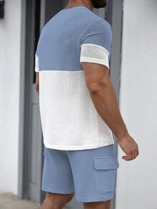 Manfinity CasualCool Men's Summer Casual Colorblock Patchwork T-Shirt And Shorts Set - Multicolor - View 5