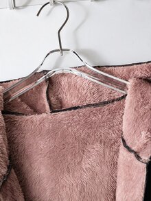 SHEIN Clasi 女款優雅秋冬加厚保暖內裡長款毛皮連帽大衣 黑色 - 粉色 - 查看 6